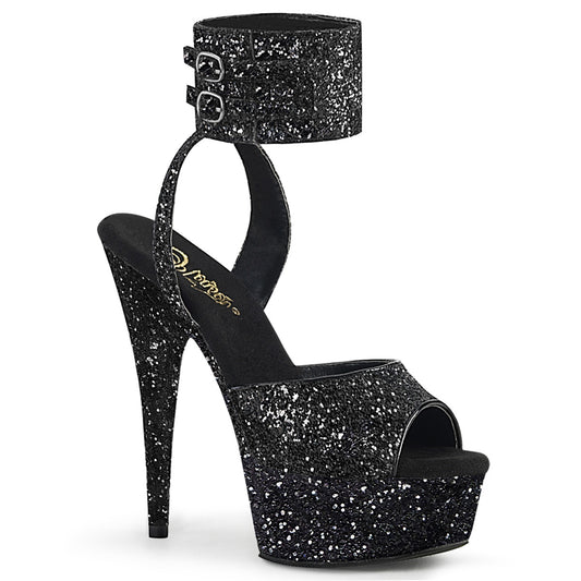 Pleaser Sandales pour femmes DELIGHT-691LG BLK GLITTER / BLK GLITTER