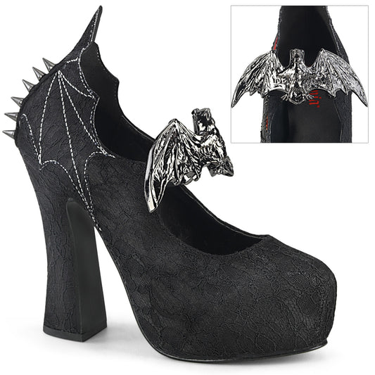 DemoniaCult Pompes pour femmes DEMON-18 dentelle BLK Satin-Black