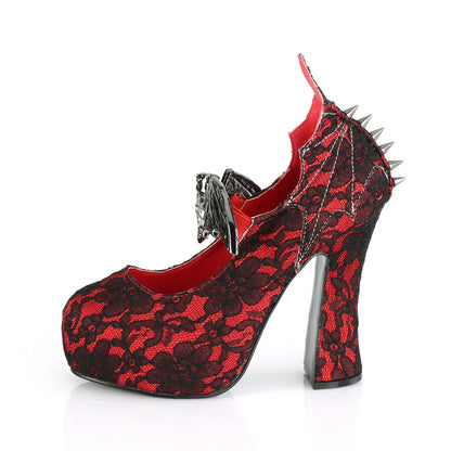 DemoniaCult Pompes pour femmes DEMON-18 dentelle en satin-noir rouge