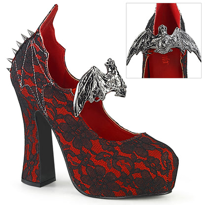 DemoniaCult Pompes pour femmes DEMON-18 dentelle en satin-noir rouge