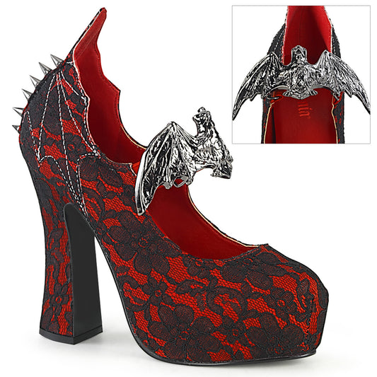 DemoniaCult Pompes pour femmes DEMON-18 dentelle en satin-noir rouge