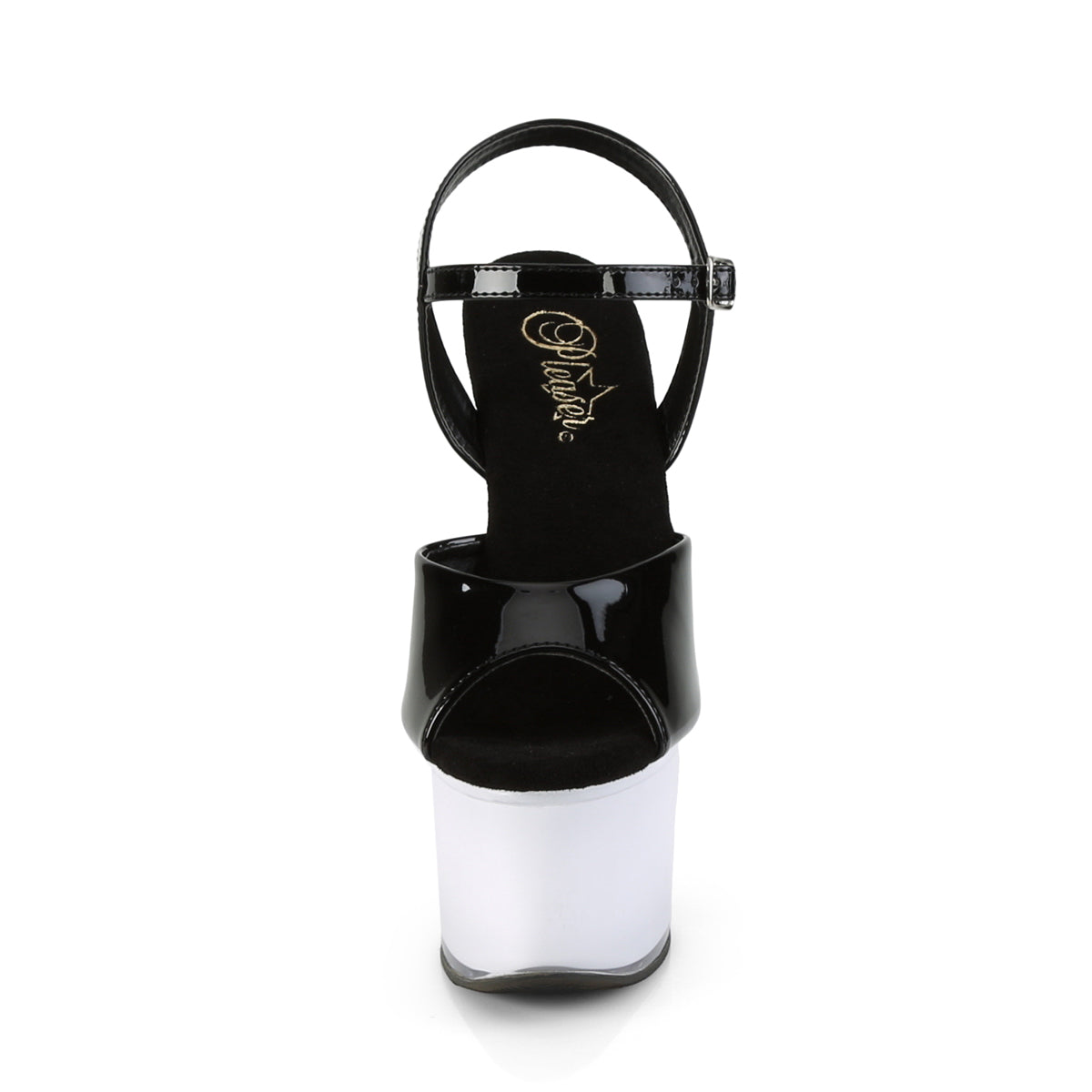 Pleaser Sandales pour femmes DISCOLITE-709 BLK PAT / GLOW WHITE