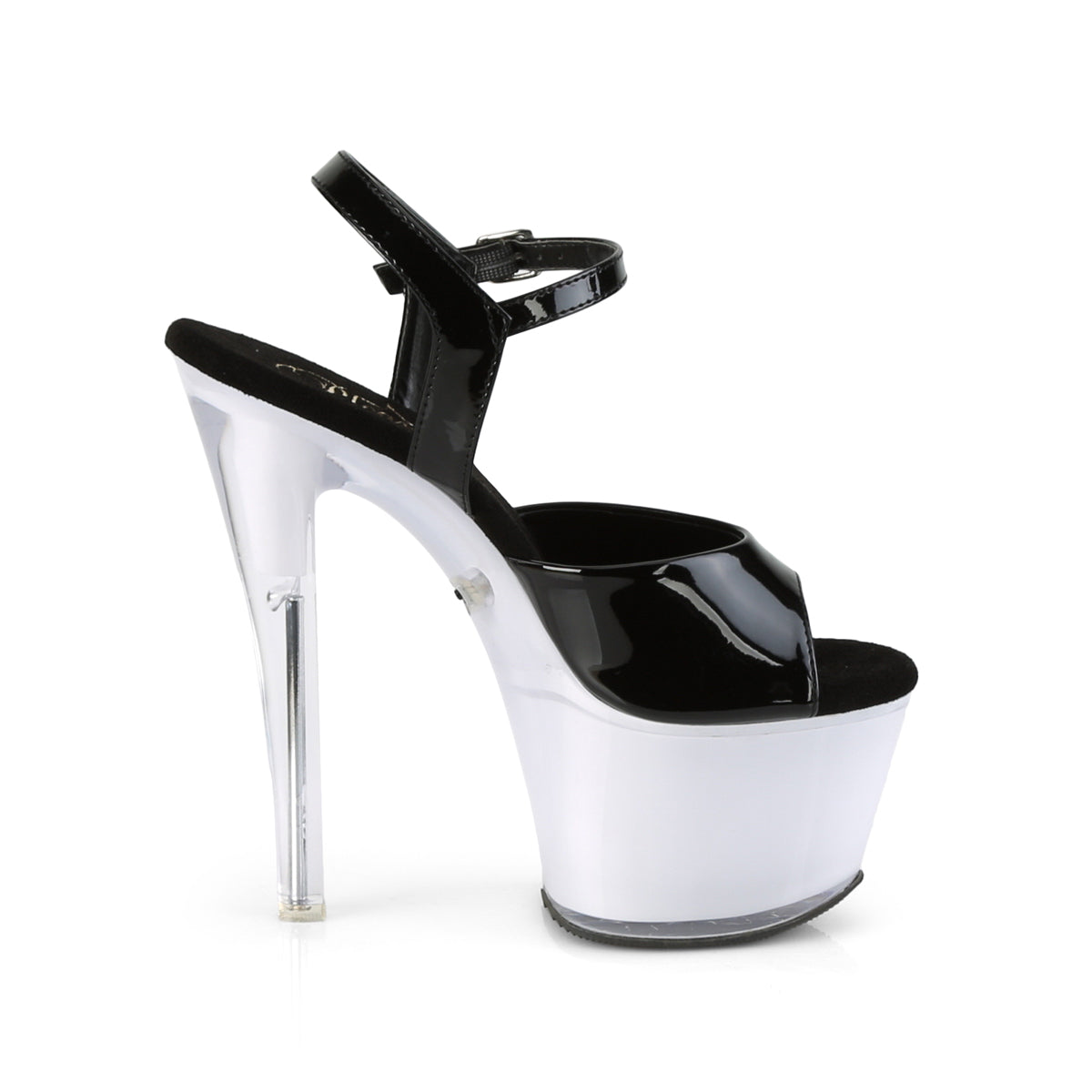 Pleaser Sandales pour femmes DISCOLITE-709 BLK PAT / GLOW WHITE