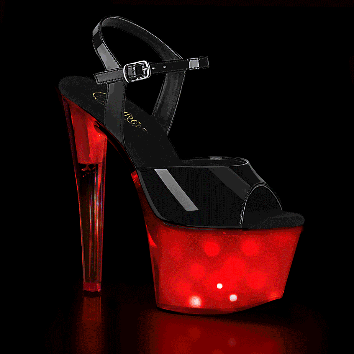 Pleaser Sandales pour femmes DISCOLITE-709 BLK PAT / GLOW WHITE