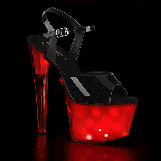 Pleaser Sandales pour femmes DISCOLITE-709 BLK PAT / GLOW WHITE