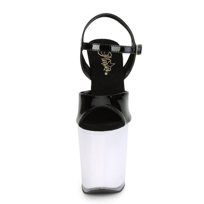 Pleaser Sandales pour femmes DISCOLITE-809 BLK PAT / BLANC GLOW