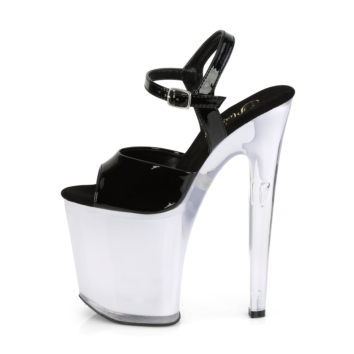 Pleaser Sandales pour femmes DISCOLITE-809 BLK PAT / BLANC GLOW