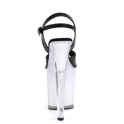 Pleaser Sandales pour femmes DISCOLITE-809 BLK PAT / BLANC GLOW