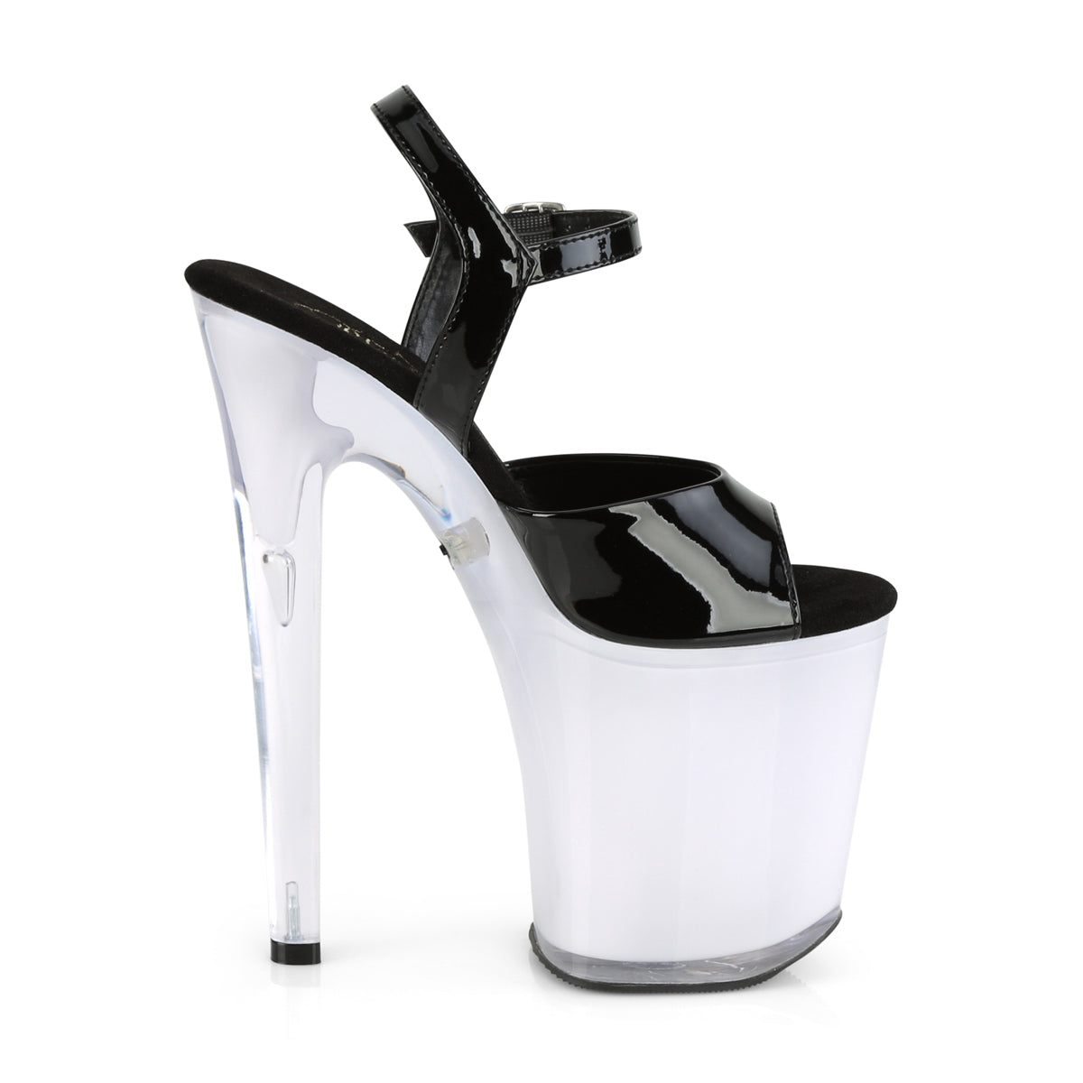 Pleaser Sandales pour femmes DISCOLITE-809 BLK PAT / BLANC GLOW