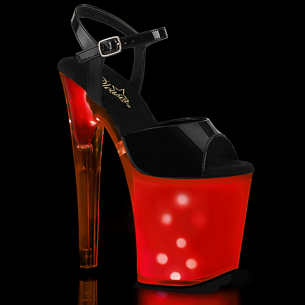 Pleaser Sandales pour femmes DISCOLITE-809 BLK PAT / BLANC GLOW