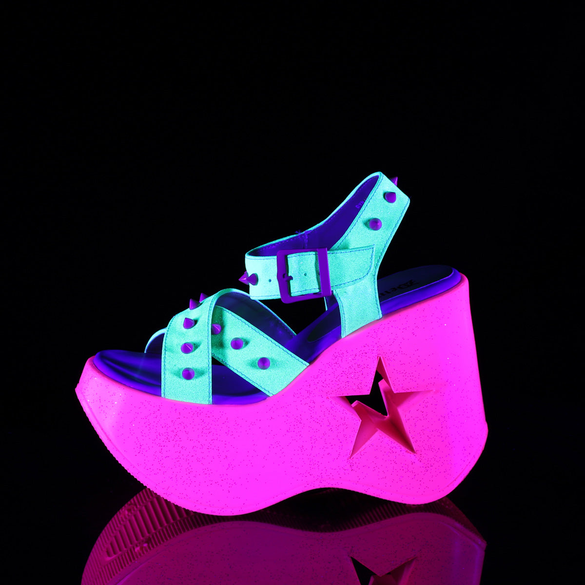 DemoniaCult Sandales féminines DYNAMITE-02 paillettes jaunes néon / rose