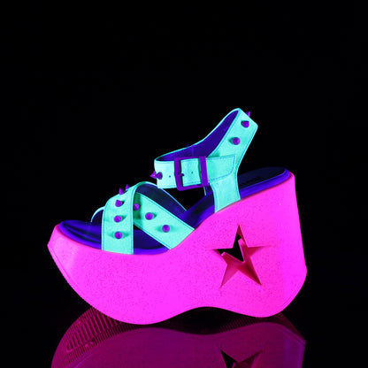 DemoniaCult Sandales féminines DYNAMITE-02 paillettes jaunes néon / rose