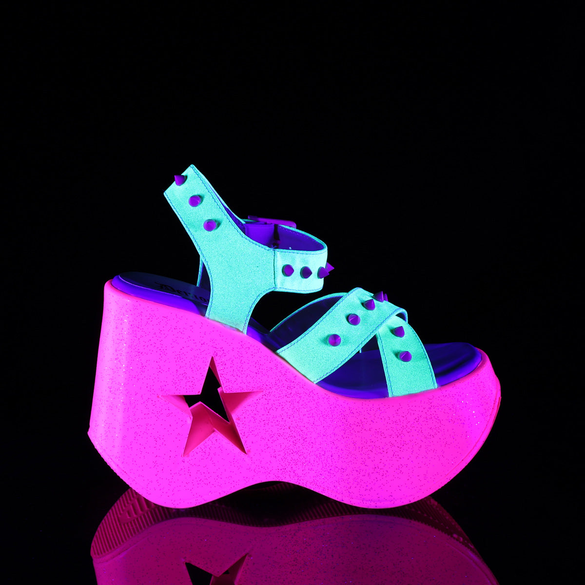 DemoniaCult Sandales féminines DYNAMITE-02 paillettes jaunes néon / rose