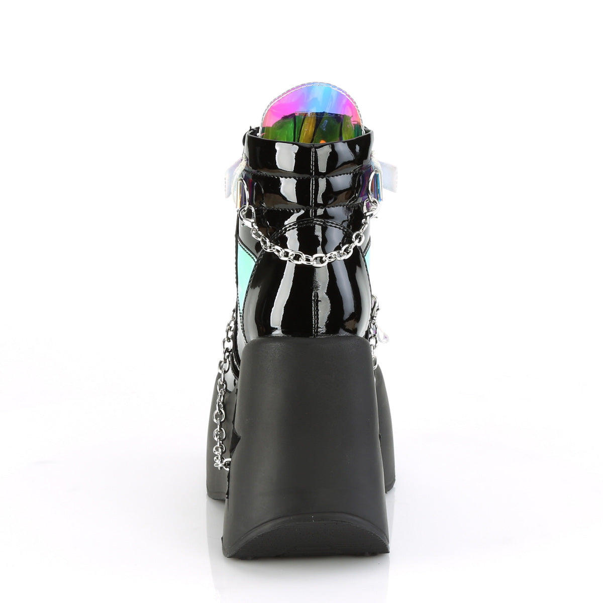 DemoniaCult Bottes de cheville des femmes DYNAMITE-101 BLK Pat-magic Mirror TPU