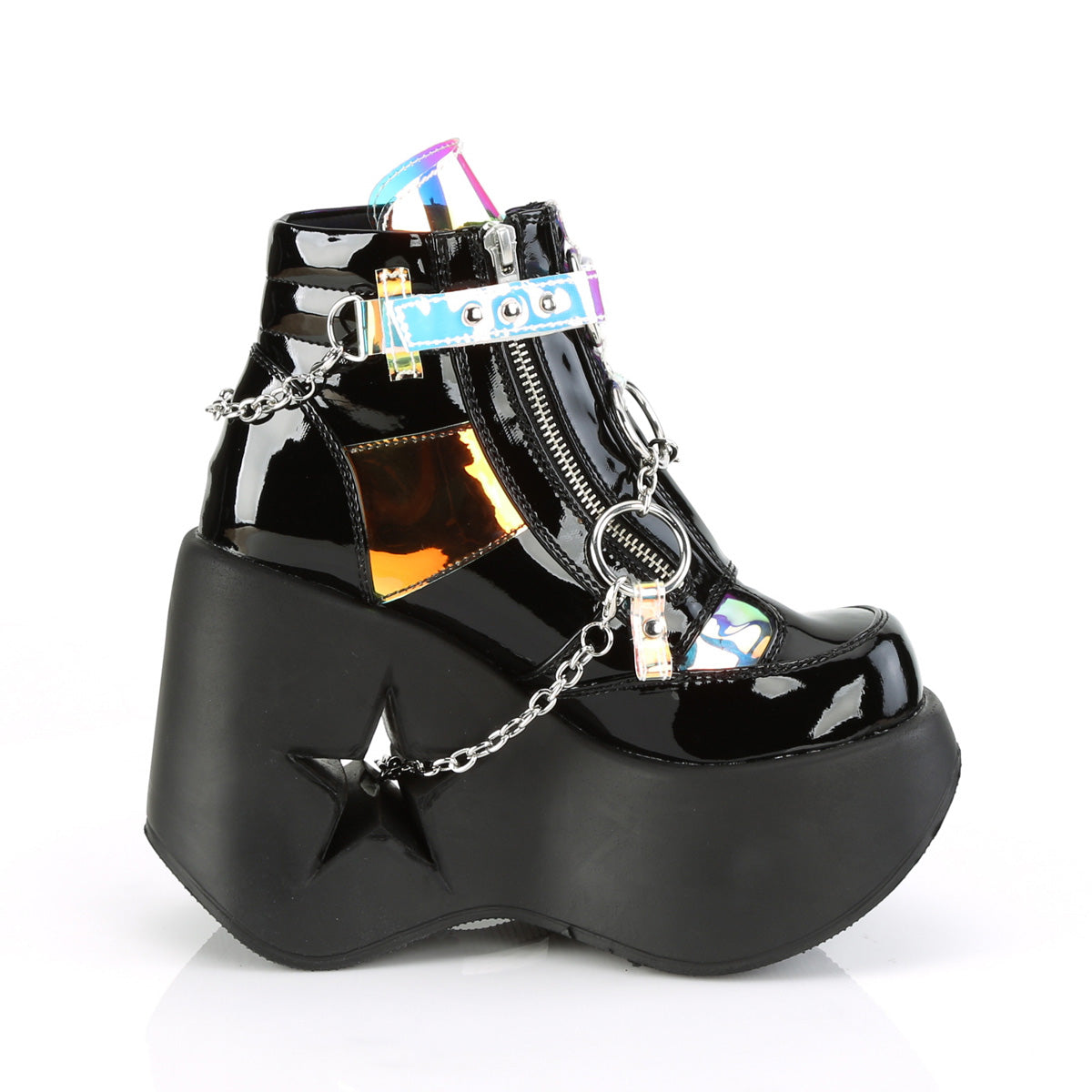 DemoniaCult Bottes de cheville des femmes DYNAMITE-101 BLK Pat-magic Mirror TPU