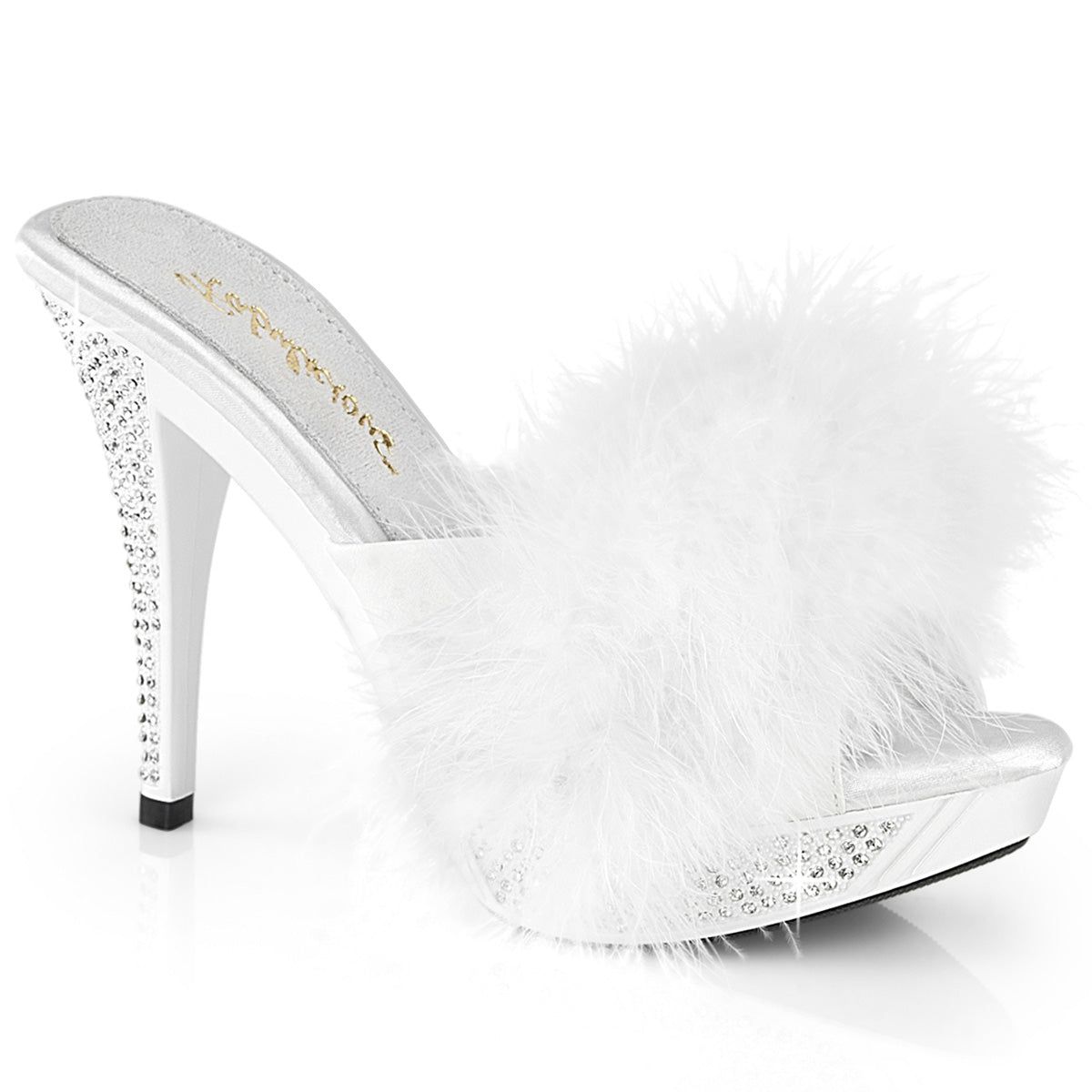 Fabulicious   ELEGANT-401F Wht Marabou-Faux Leather/Wht