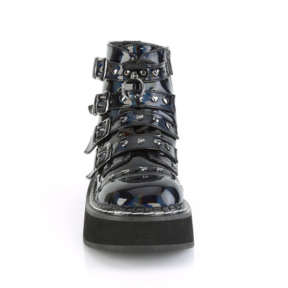 DemoniaCult Bottes de cheville des femmes EMILY-315 Cuir végétalien Blk Hologram