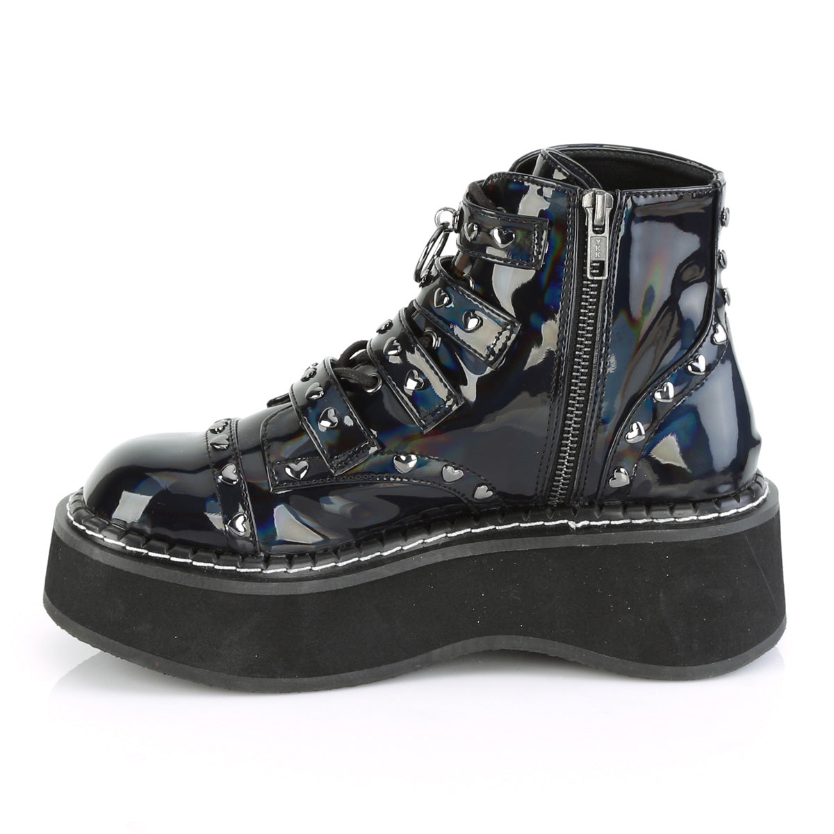 DemoniaCult Bottes de cheville des femmes EMILY-315 Cuir végétalien Blk Hologram