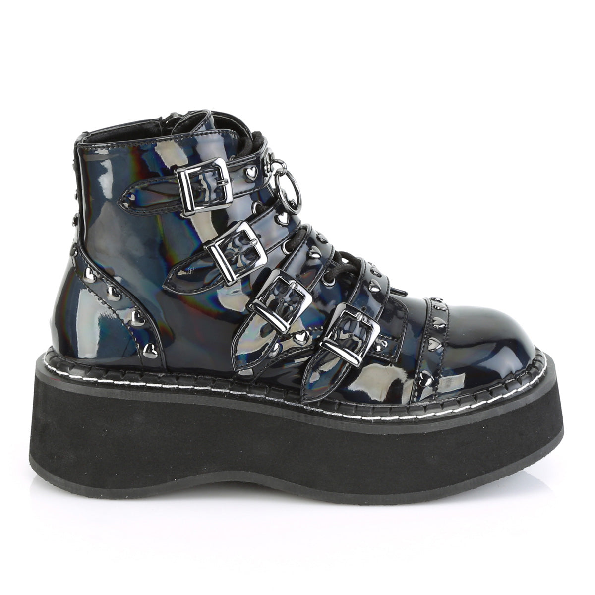 DemoniaCult Bottes de cheville des femmes EMILY-315 Cuir végétalien Blk Hologram
