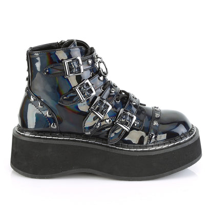 DemoniaCult Bottes de cheville des femmes EMILY-315 Cuir végétalien Blk Hologram
