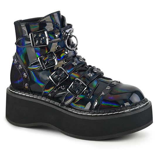DemoniaCult Bottes de cheville des femmes EMILY-315 Cuir végétalien Blk Hologram