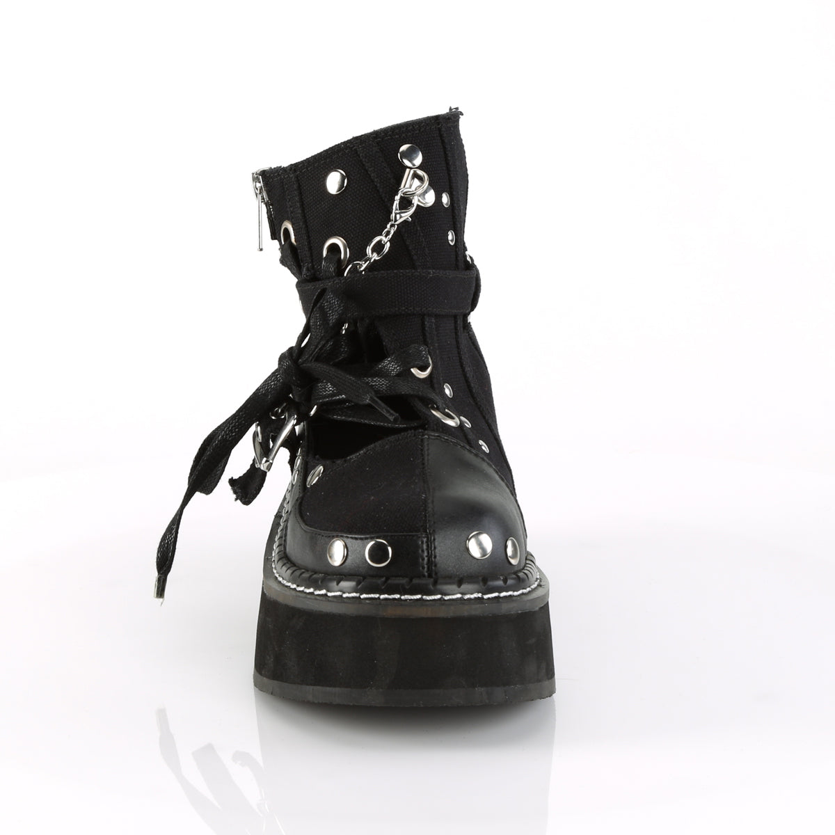 DemoniaCult Bottes de cheville des femmes EMILY-317 Cuir Vegan Blk en toile