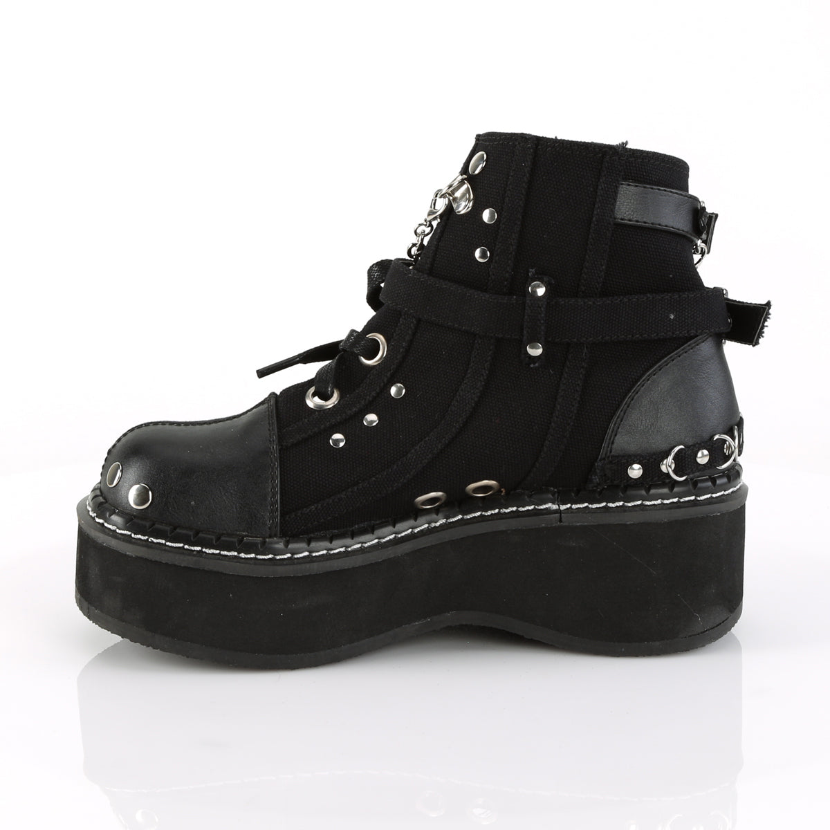 DemoniaCult Bottes de cheville des femmes EMILY-317 Cuir Vegan Blk en toile