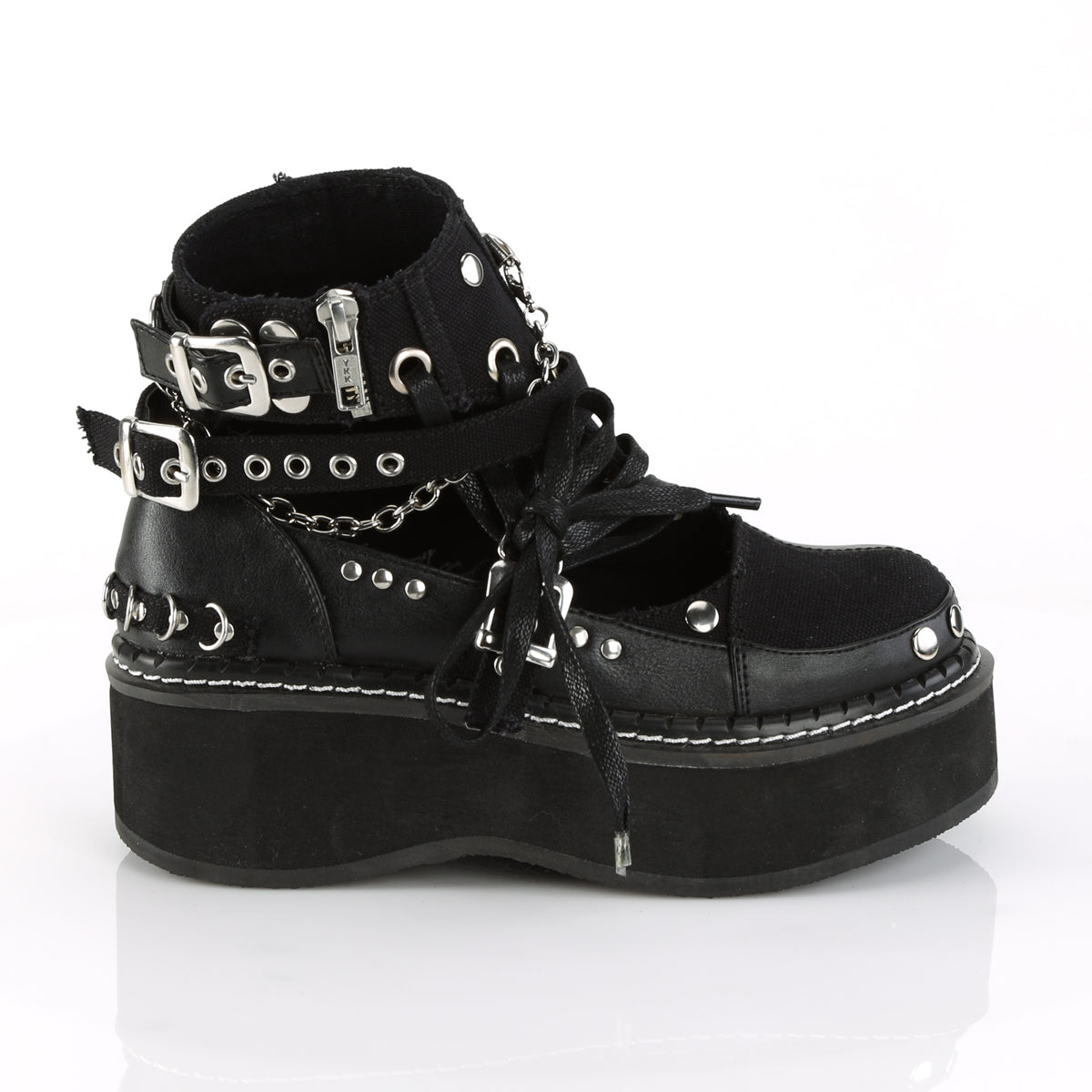 DemoniaCult Bottes de cheville des femmes EMILY-317 Cuir Vegan Blk en toile