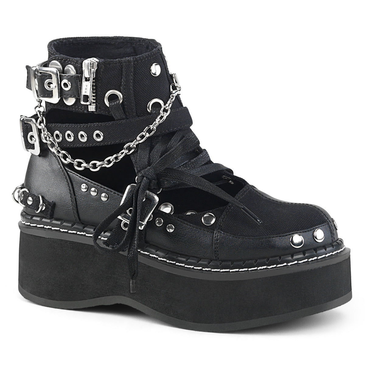 DemoniaCult Bottes de cheville des femmes EMILY-317 Cuir Vegan Blk en toile