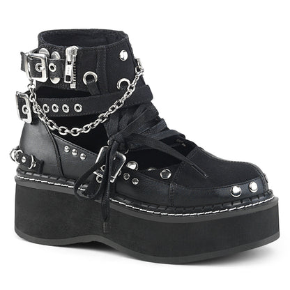 DemoniaCult Bottes de cheville des femmes EMILY-317 Cuir Vegan Blk en toile