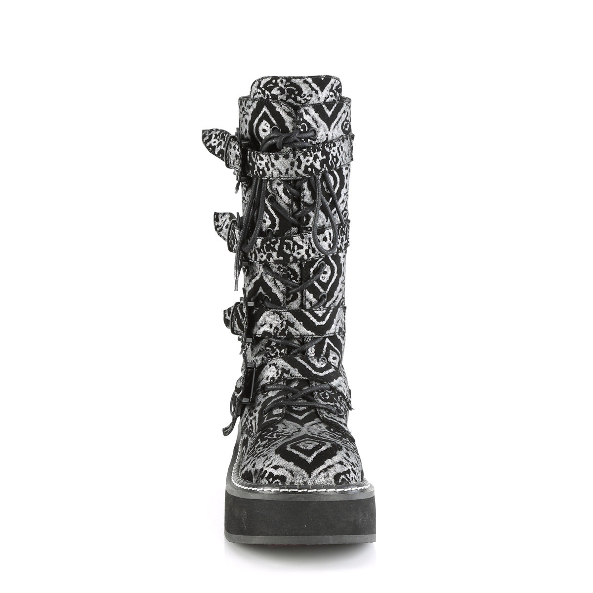 DemoniaCult  Boots EMILY-322 Blk-Silver Faux Nubuck Leather
