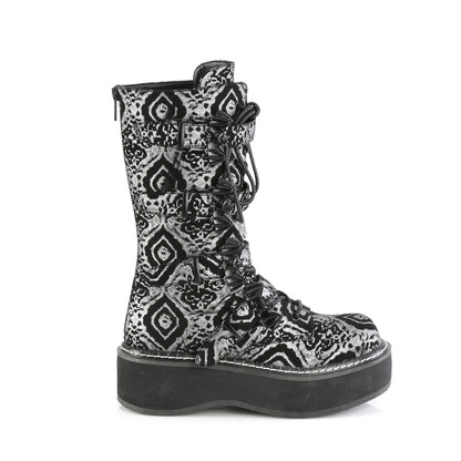 DemoniaCult  Boots EMILY-322 Blk-Silver Faux Nubuck Leather