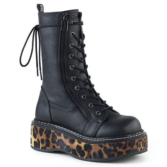 DemoniaCult Bottes de femmes EMILY-350 Cuir végétalien à imprimé BLK-Leopard