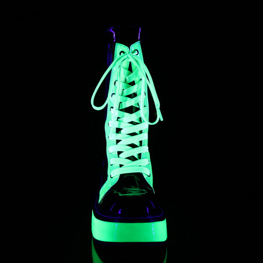 DemoniaCult Bottes de femmes EMILY-350 BLK Pat-UV NEON GREEN