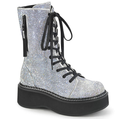 DemoniaCult Womens Boots EMILY-362 Silver Vegan Leather-Rhinstone