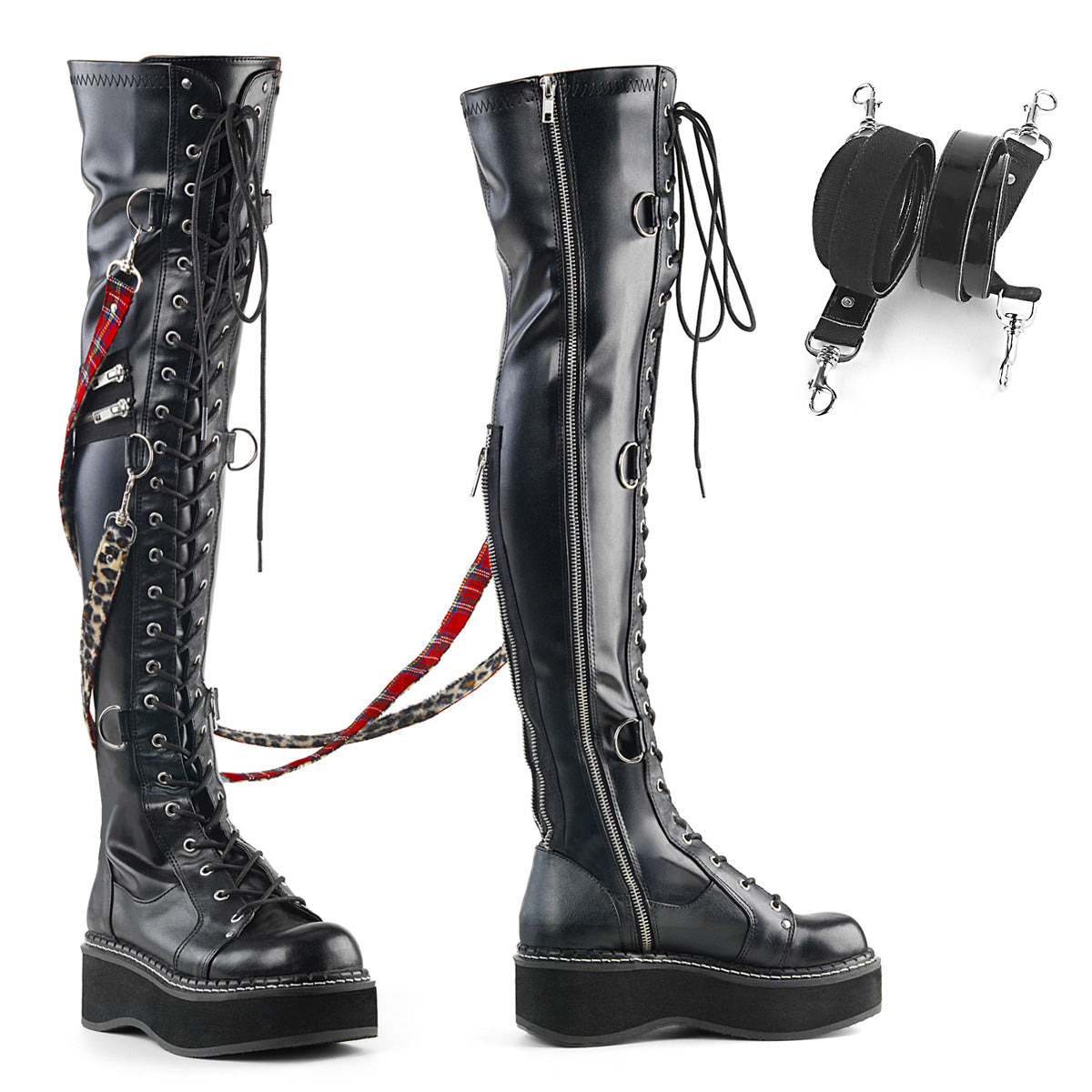 DemoniaCult Womens Boots EMILY-377 Blk Str Vegan Leather