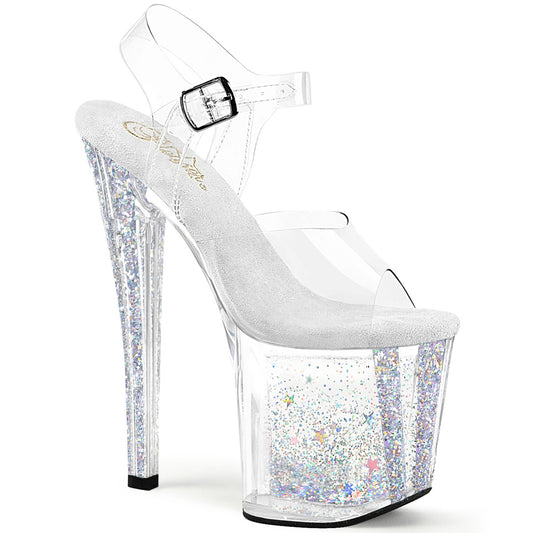Pleaser Women's Platform Shoes ENCHANT-708AQUA-04 Clr/Clr-Slv Multi Glitter