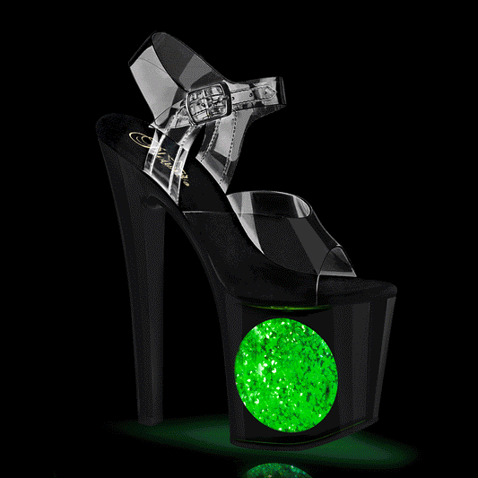 Pleaser   ENCHANT-708LT-CIRCLE Clr/Blk-Slv Glitter