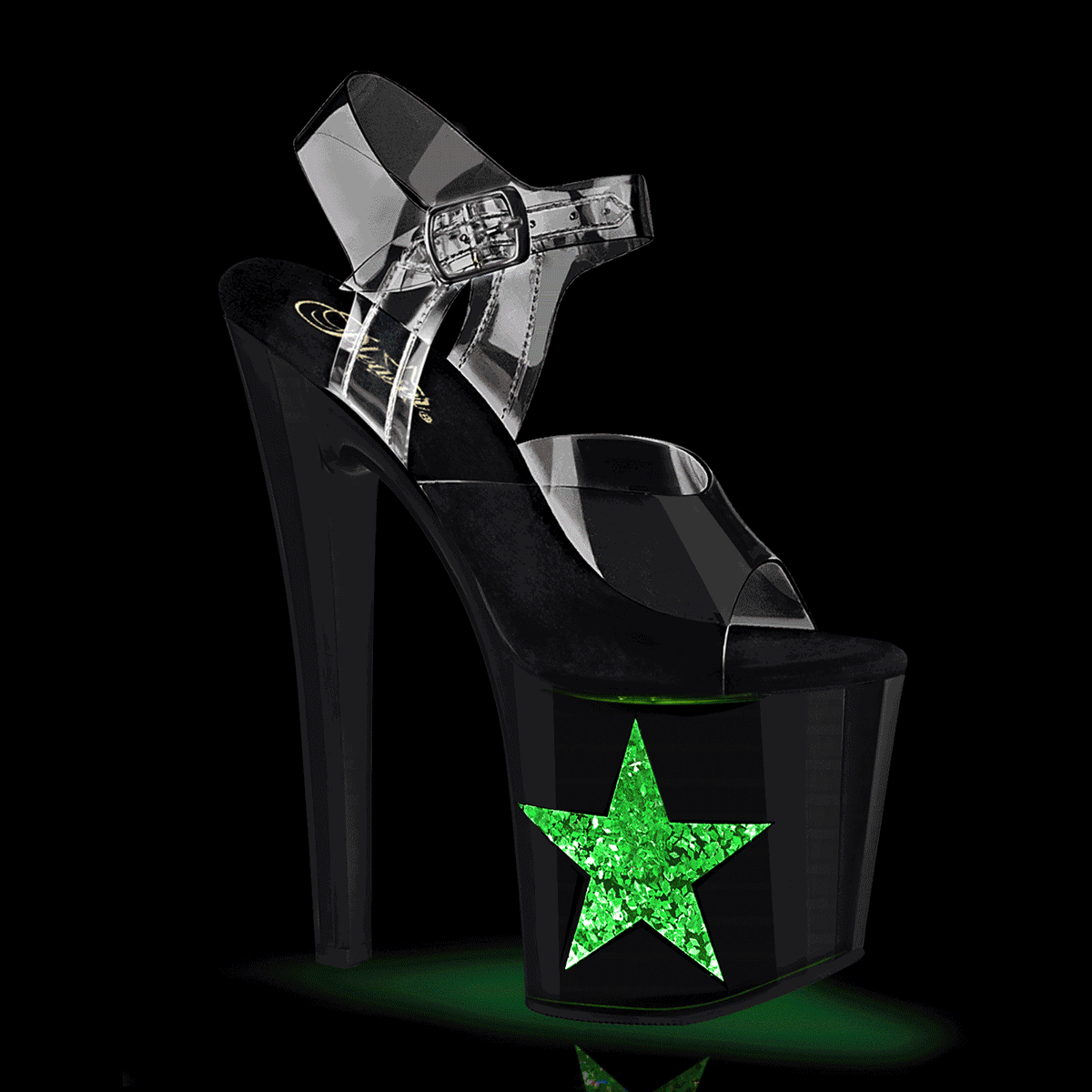 Pleaser   ENCHANT-708lt-STAR CLR / BLK-SLV paillettes