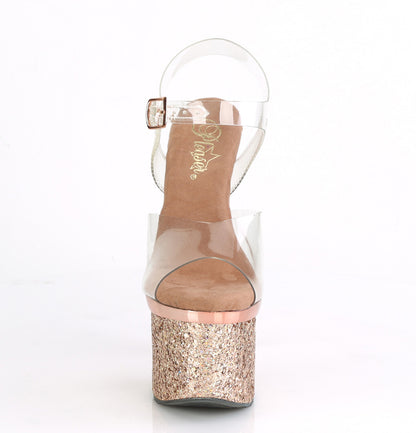 Pleaser Sandales pour femmes ESTEEM-708CHLG CLR / Gold Rose Chrome-Multi Glitter