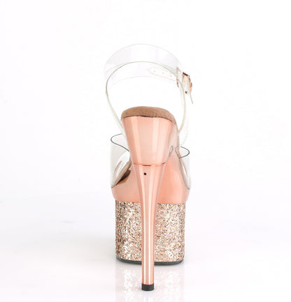 Pleaser Sandales pour femmes ESTEEM-708CHLG CLR / Gold Rose Chrome-Multi Glitter