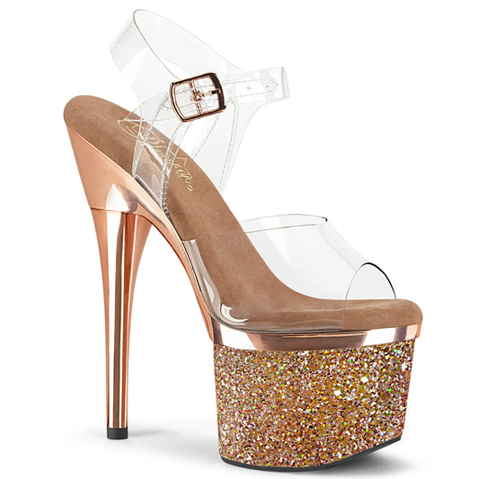 Pleaser Sandales pour femmes ESTEEM-708CHLG CLR / Gold Rose Chrome-Multi Glitter