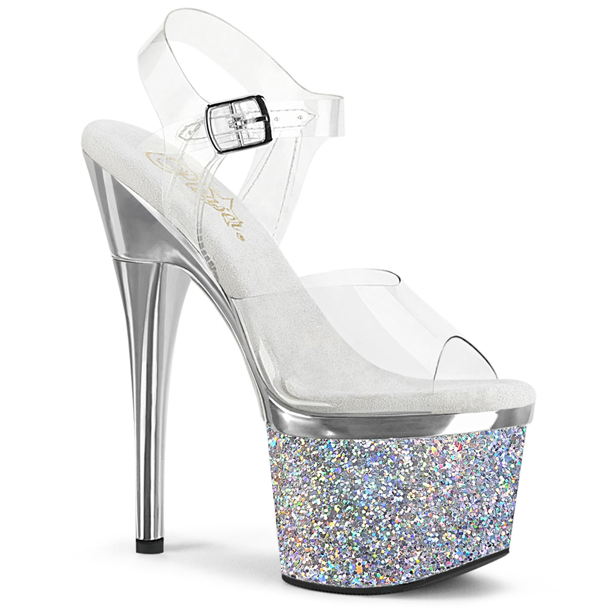 Pleaser Sandales pour femmes ESTEEM-708CHLG CLR / SLV Chrome-Multi Glitter
