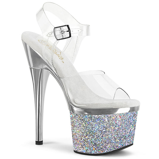 Pleaser Sandales pour femmes ESTEEM-708CHLG CLR / SLV Chrome-Multi Glitter