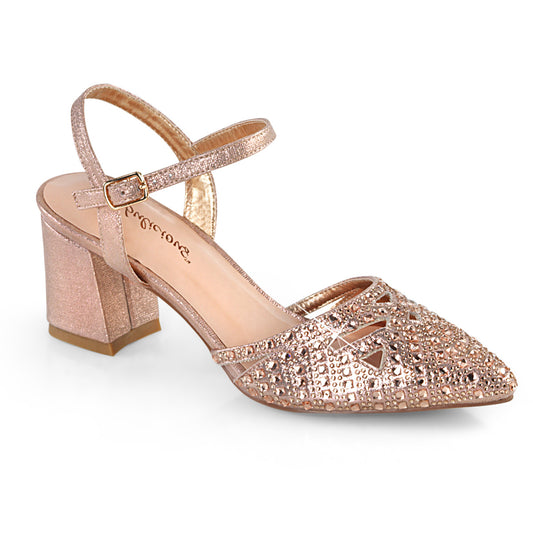 Fabulicious Pompes pour femmes FAYE-06 Tissu chatoyant or rose