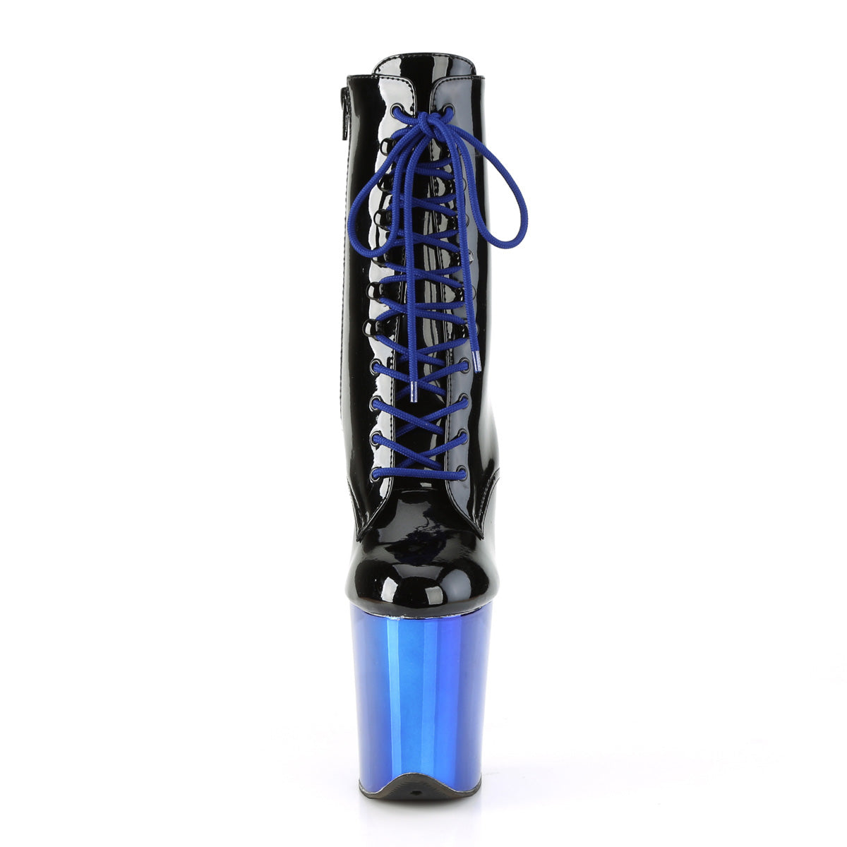 Pleaser Bottines pour femmes FLAMINGO-1020 Blk Pat / chrome bleu royal