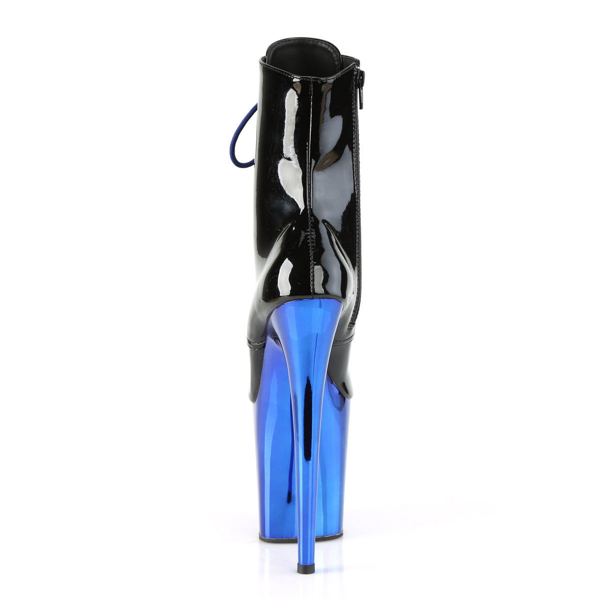 Pleaser Bottines pour femmes FLAMINGO-1020 Blk Pat / chrome bleu royal