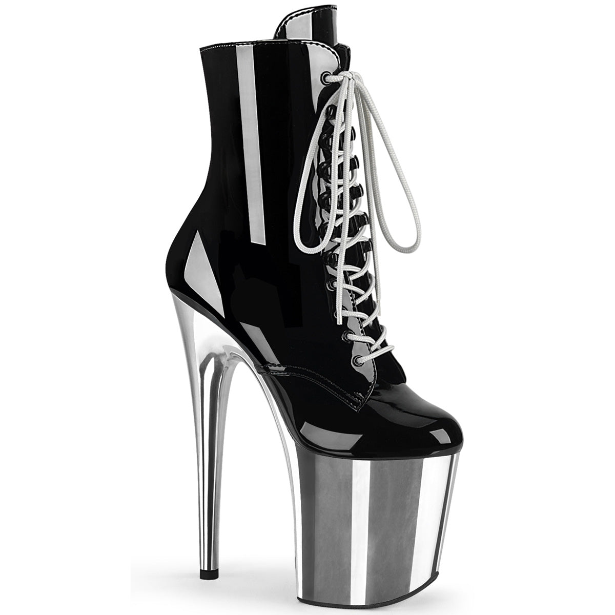 Pleaser Bottines pour femmes FLAMINGO-1020 BLK PAT / SLV Chrome
