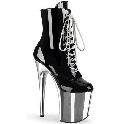 Pleaser Bottines pour femmes FLAMINGO-1020 BLK PAT / SLV Chrome