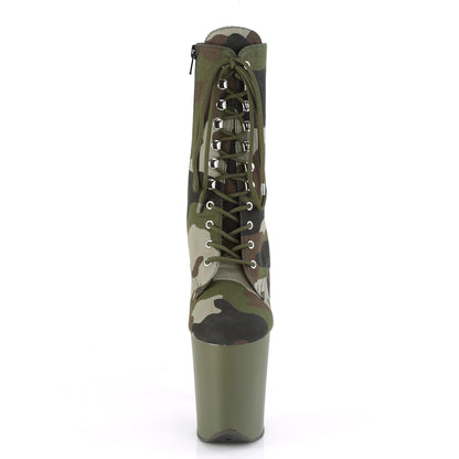 Pleaser Bottines pour femmes FLAMINGO-1020camo tissu camo vert / noir Olive Mat